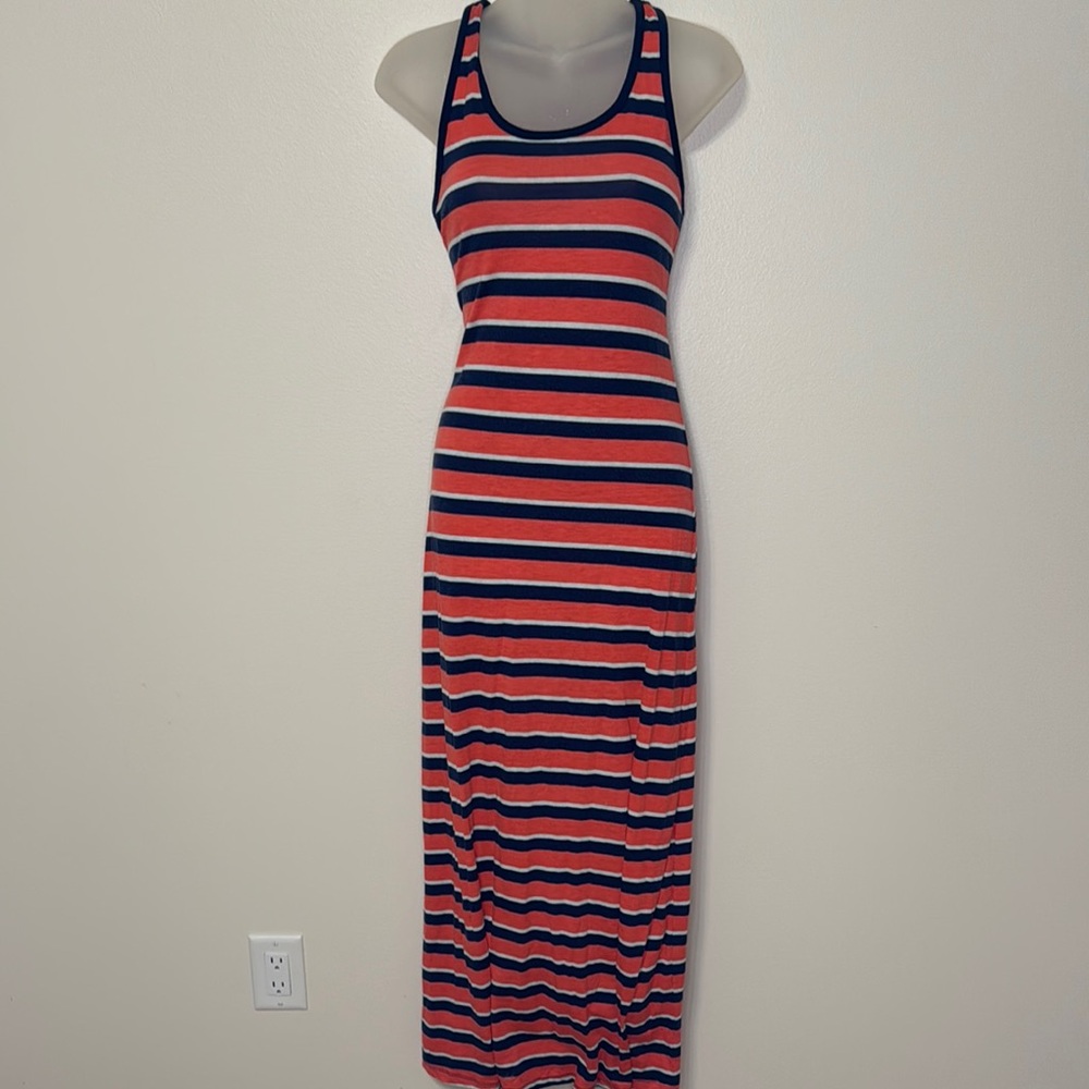 Striped Sleeveless Racer Back Maxi Dress - Coral/Orange/Res and Navy